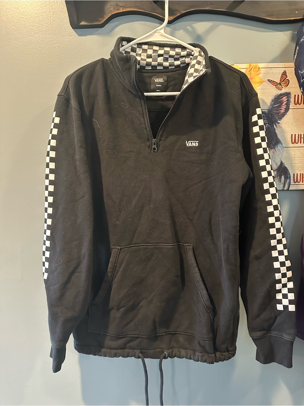 Vans Black Half-Zip Pullover with White Checkerboard Trim